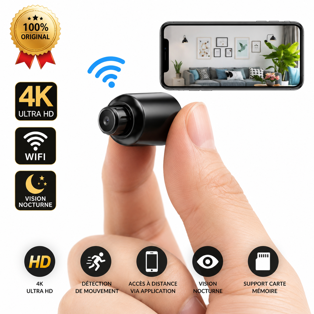 Mini Caméra WiFi 4K Ultra Discrète – Surveillance à Distance 24h/24