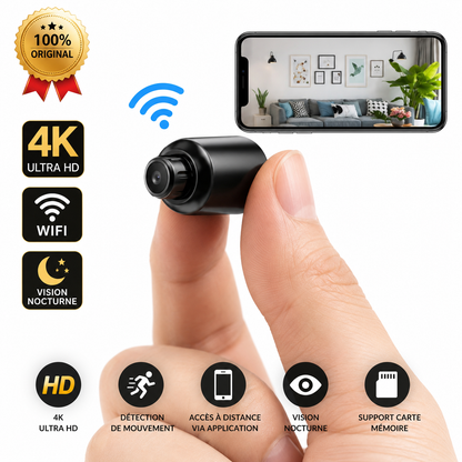 Mini Caméra WiFi 4K Ultra Discrète – Surveillance à Distance 24h/24