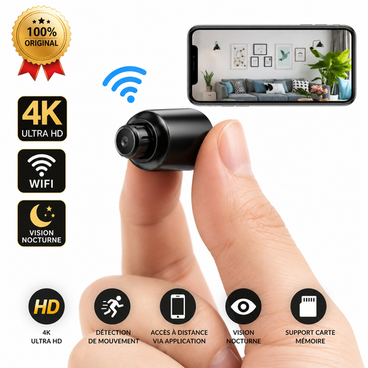 Mini Caméra WiFi 4K Ultra Discrète – Surveillance à Distance 24h/24