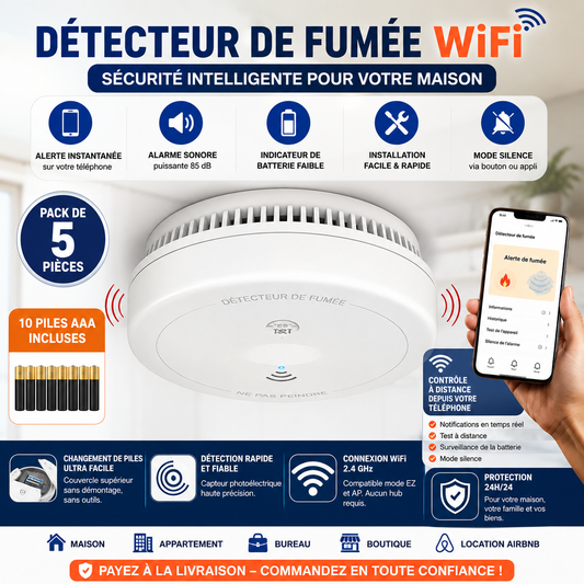 Détecteur de Fumée WiFi Intelligent – Alerte Mobile Instantanée